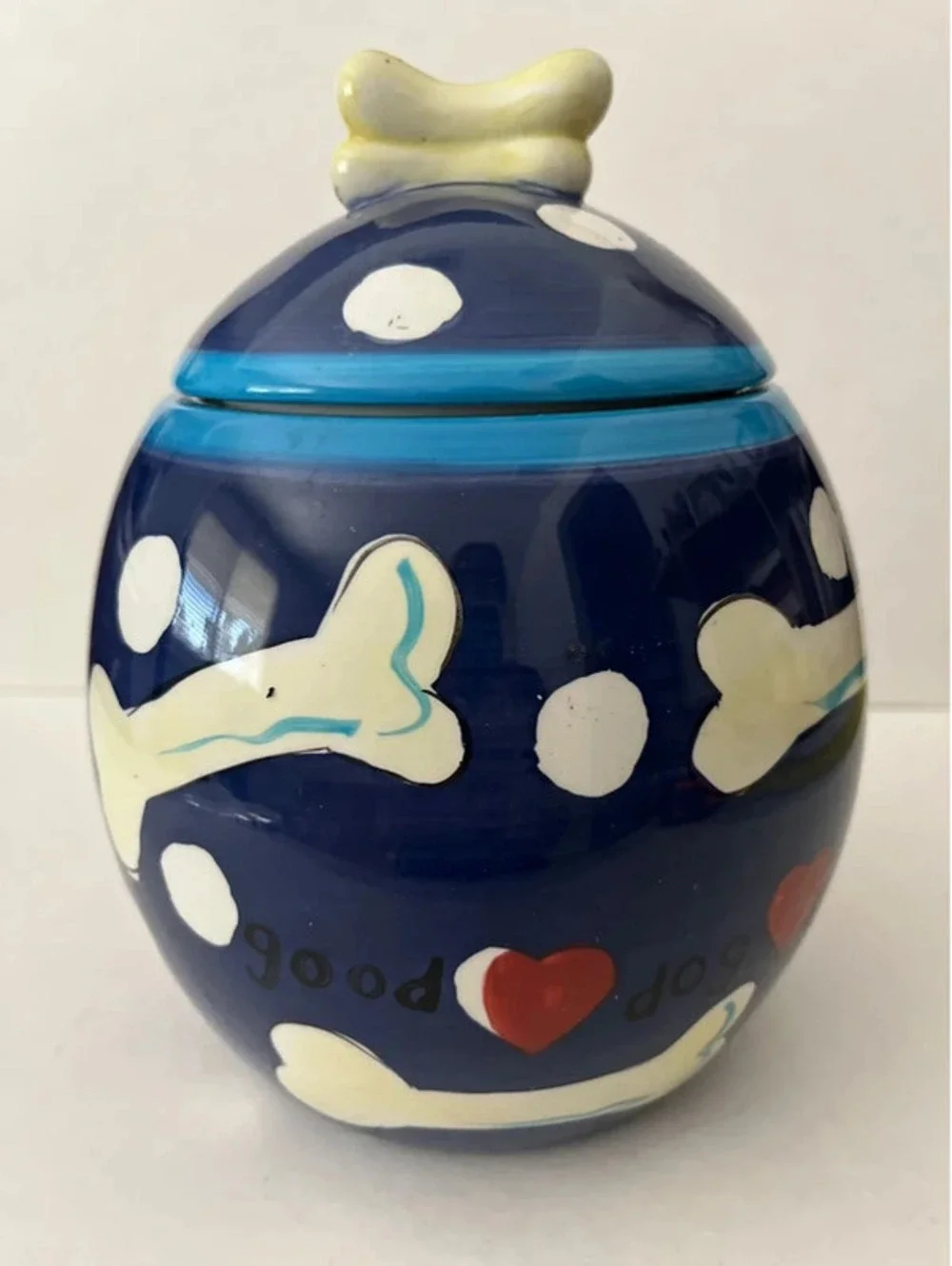 Hausenware Dog Treat Biscuit Bone Canister Cookie Jar Hand Painted Ceramic